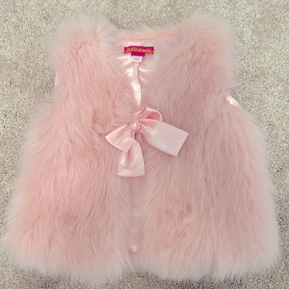 PINK FAUX FUR VEST WITH BOW